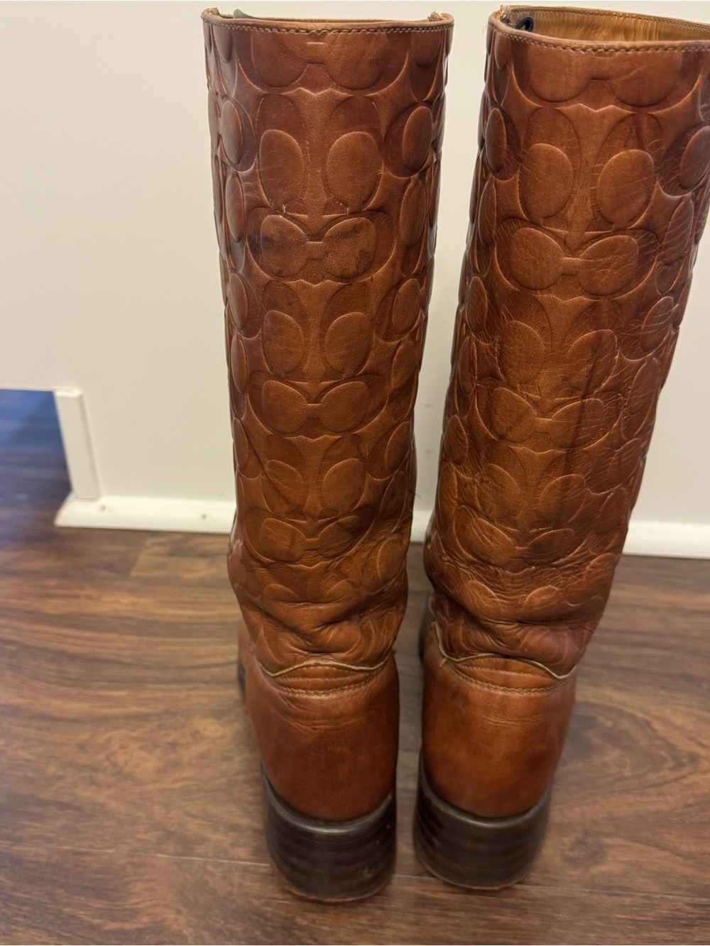 Rare Vintage Frye x Coach Collaboration Embossed Signature Leather Campus Boots - Picture 6 of 14